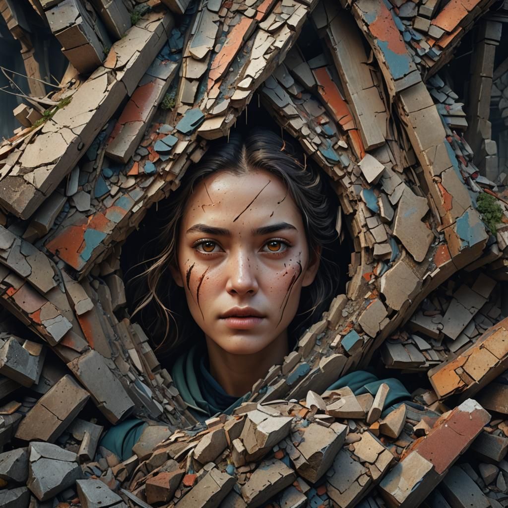 Beautiful face of a woman inside an earthquake