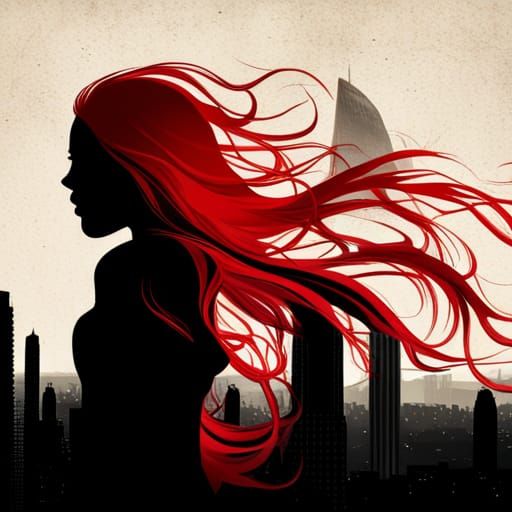 beautiful long-haired female silhouette against barcelona ba...