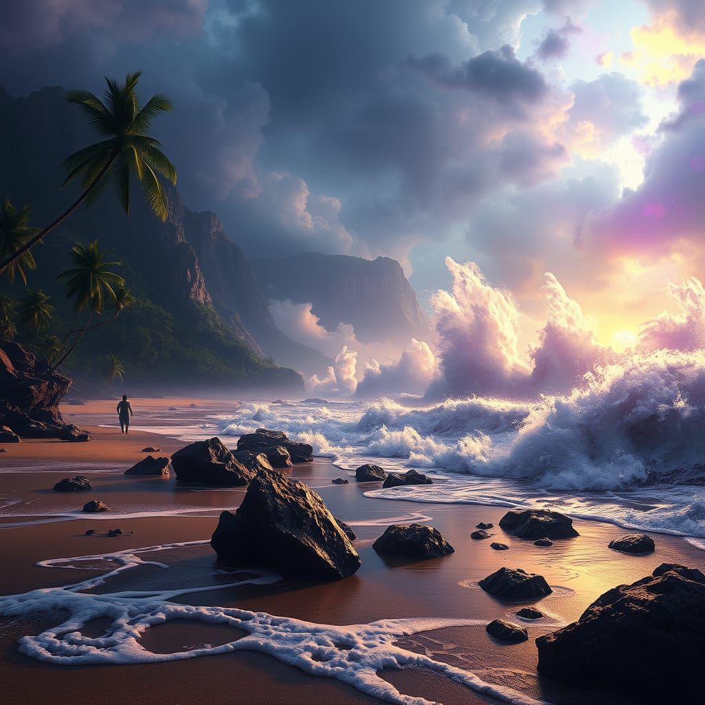 Beach in Hawaii in  hurricane  by @VeganTrekfan