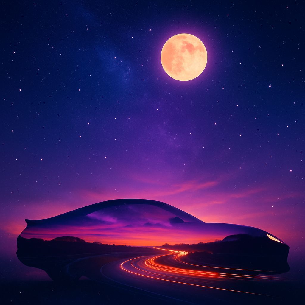 Dreamy Sports Car in Cosmic Night Sky