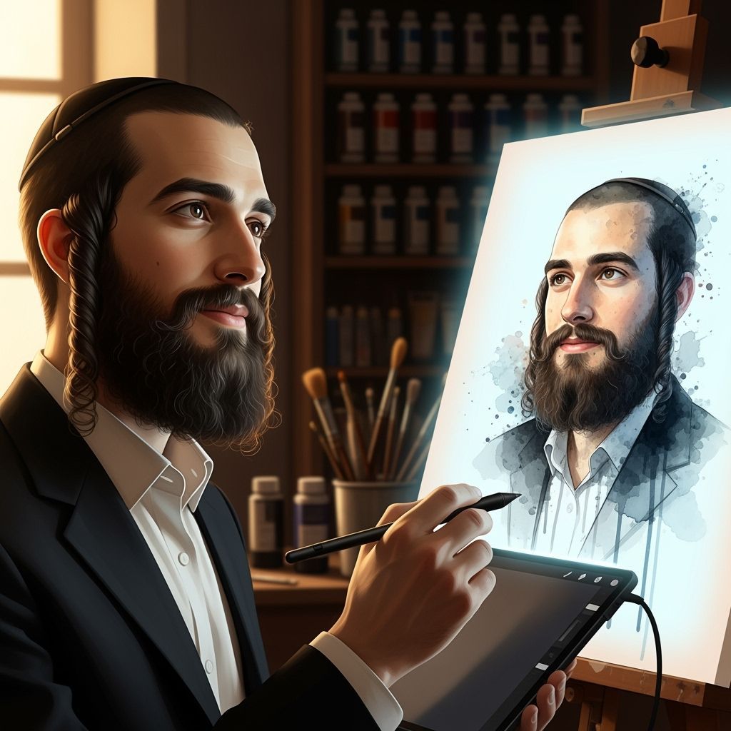 Man Paints Self-Portrait in Digital Watercolor Style
