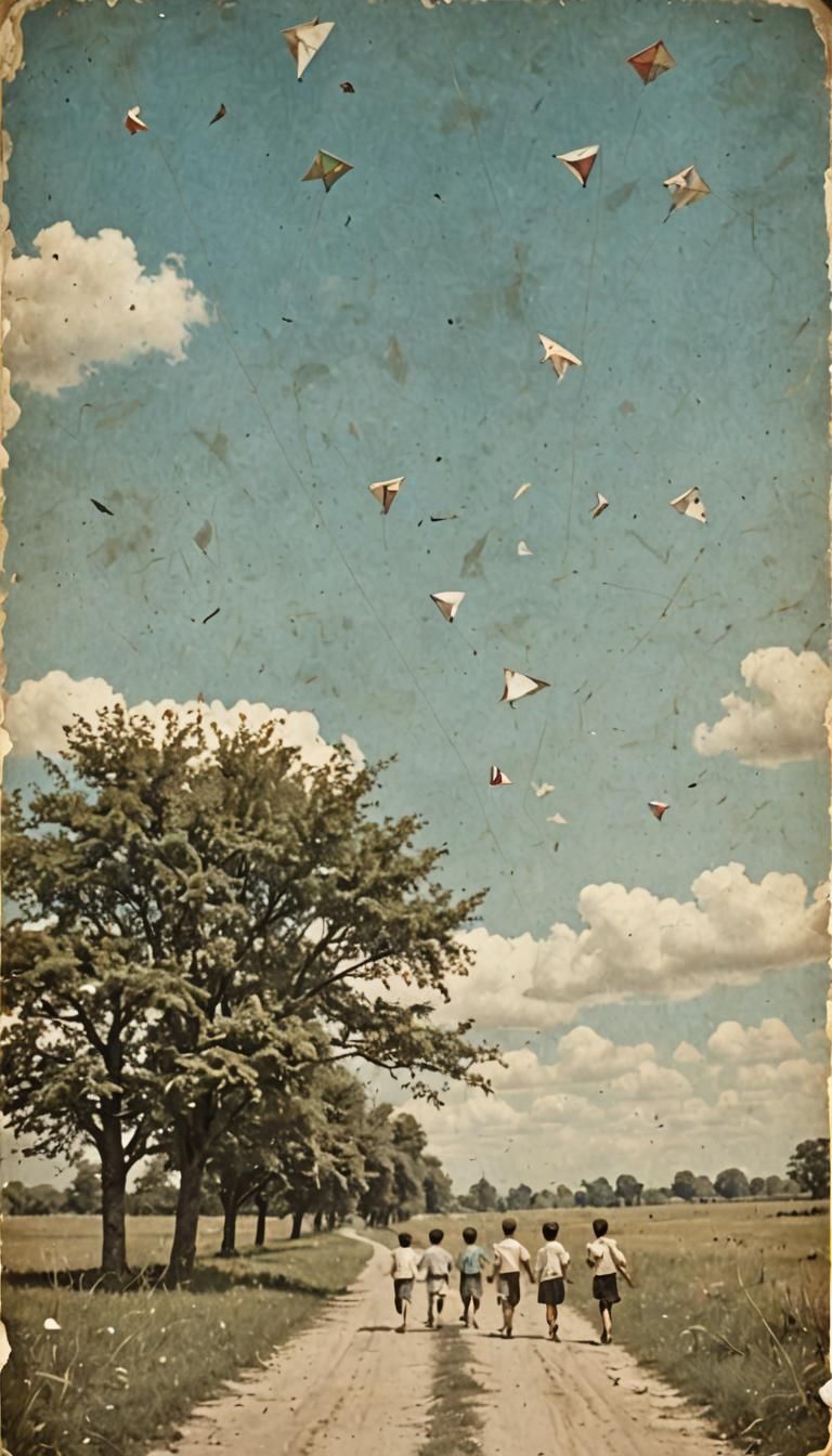 A large  landscape. white clouds and birds in the blue sky. ...