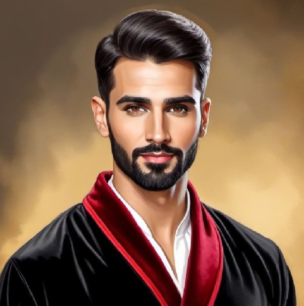 A handsome bearded  man  wearing a      black velours   bath...