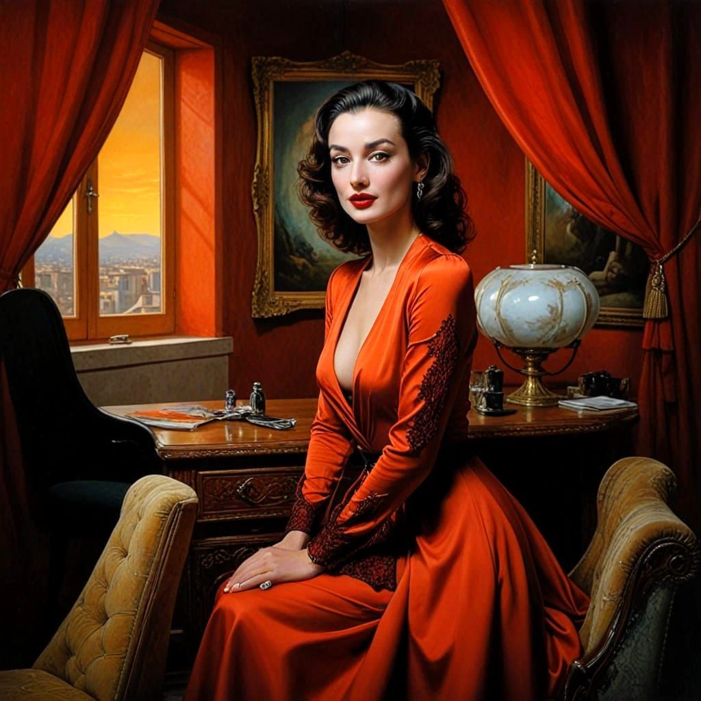 Sophisticated Urban Lady in Vibrant Surreal Scene