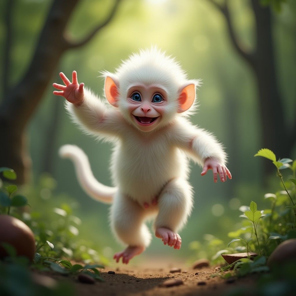 3A White Monkey Baby With Blue Eyes Plenty Fur Jumping