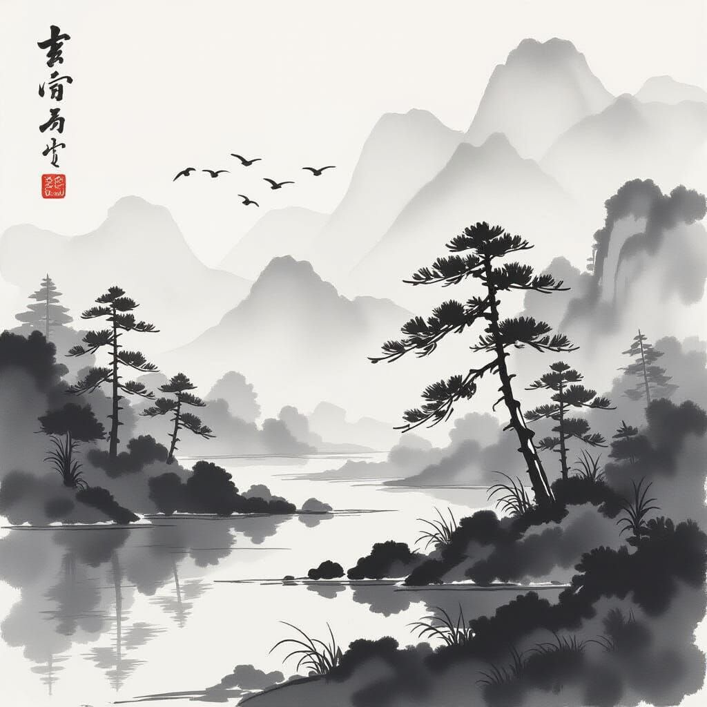 Expressive Ink Landscape Inspired by Sumi-e Art