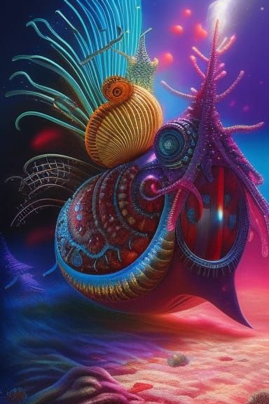 Underwater sea vent, metal snails, luminous crabs  colorful ...