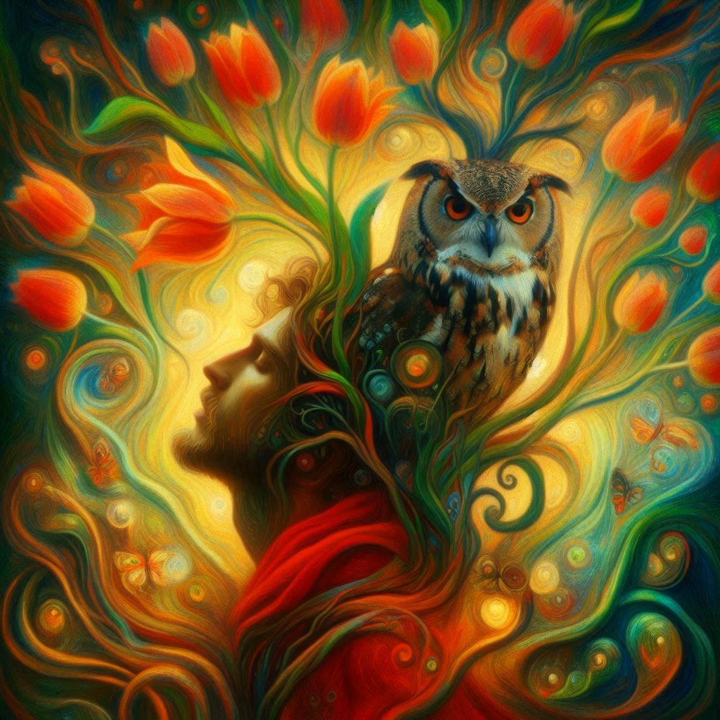 Man in Red and the Whisper of Tulips