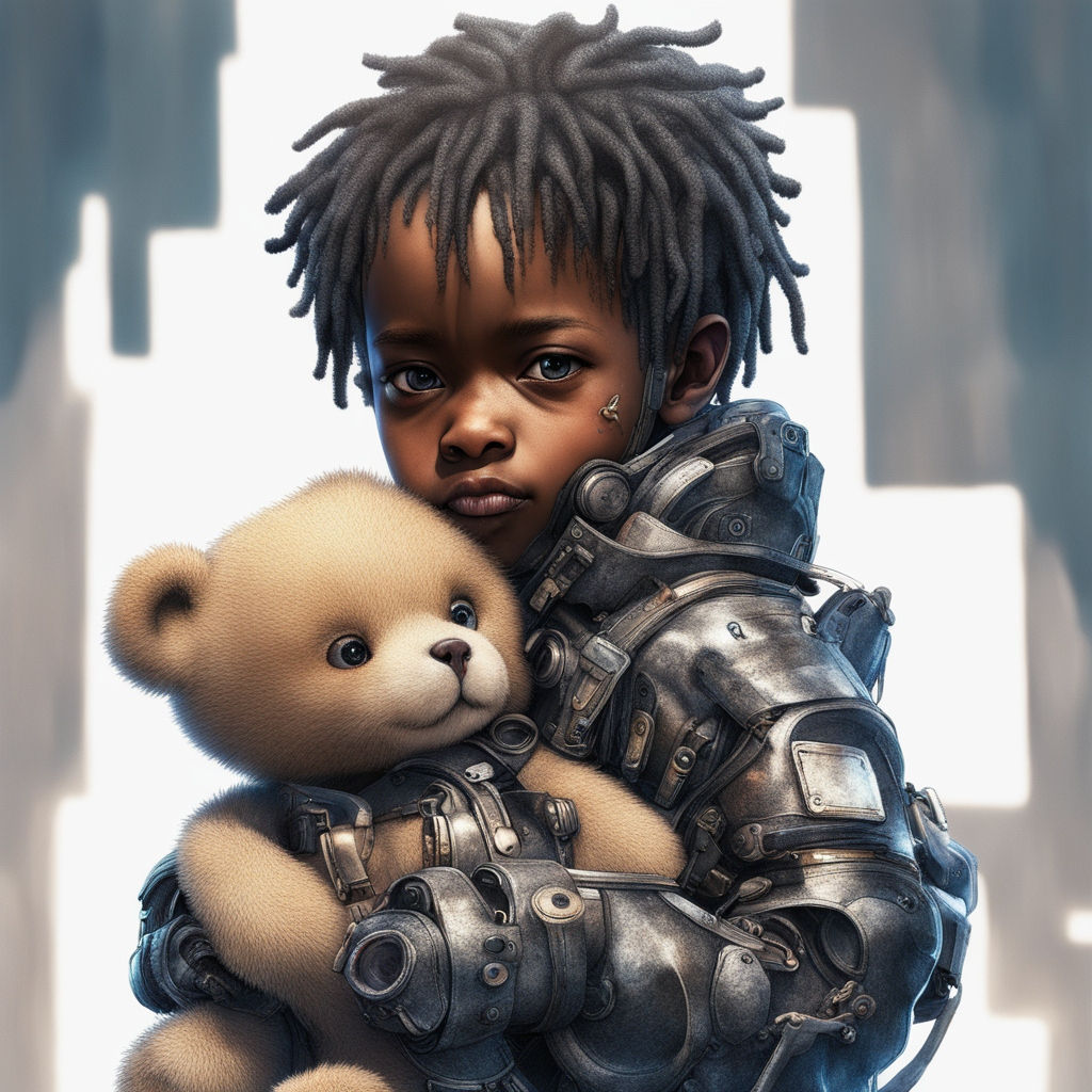 Cyborg child and teddy bear