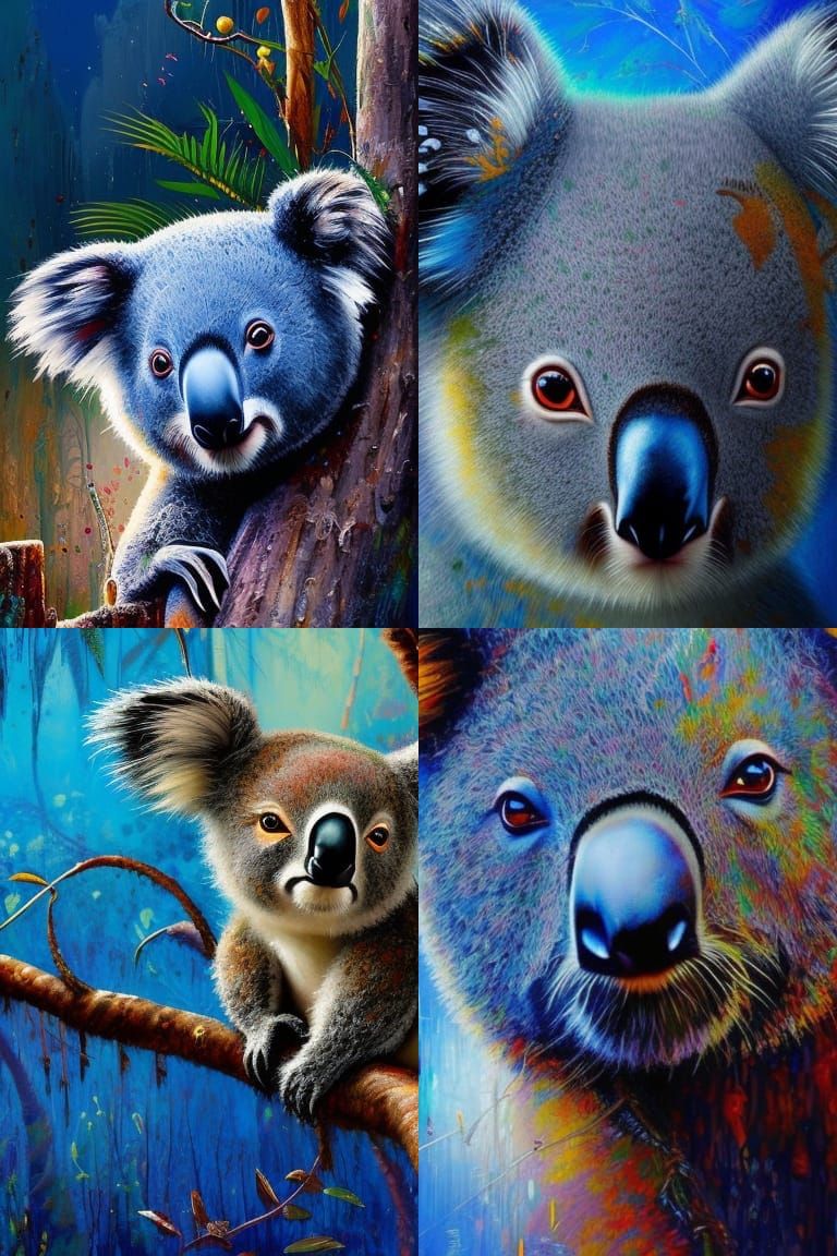 Detailed Koala Portrait in Textured Oil Painting Style