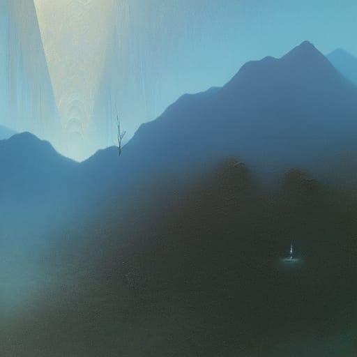 Waterfall and mountains inspired by Zdzisław Beksiński - AI Generated ...