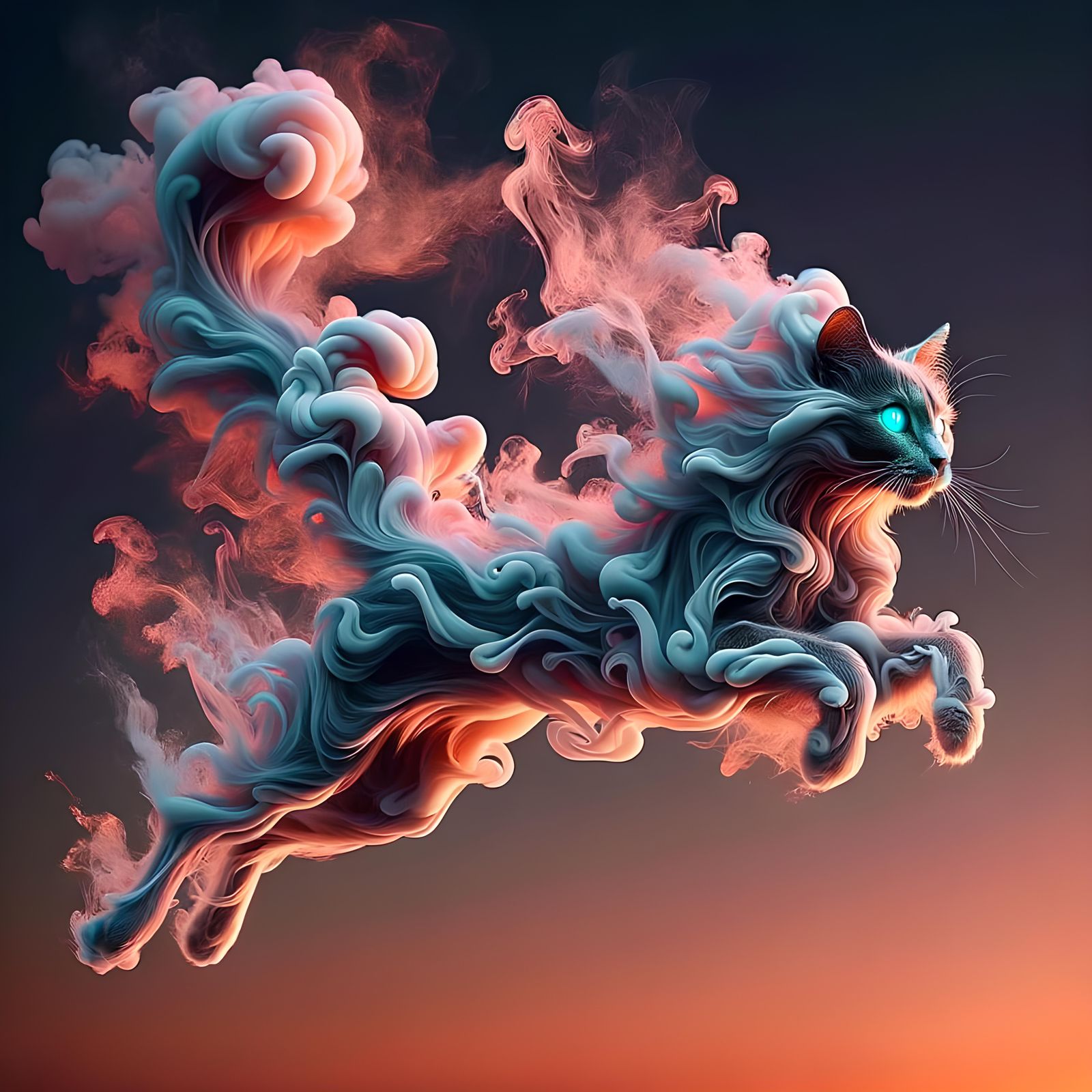 Smoky Cat Leaping with Turquoise Eyes