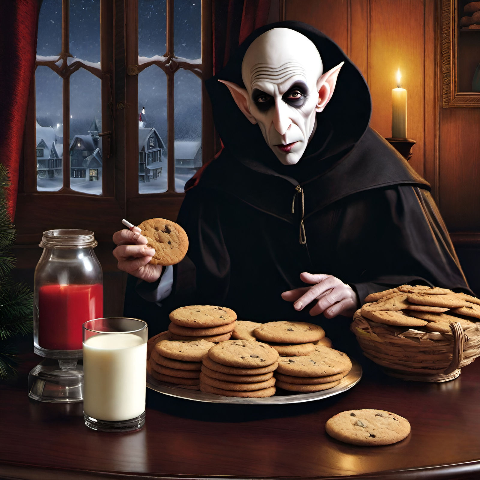 Nosferatu being overly generous with the milk and cookies for Santa 😂
