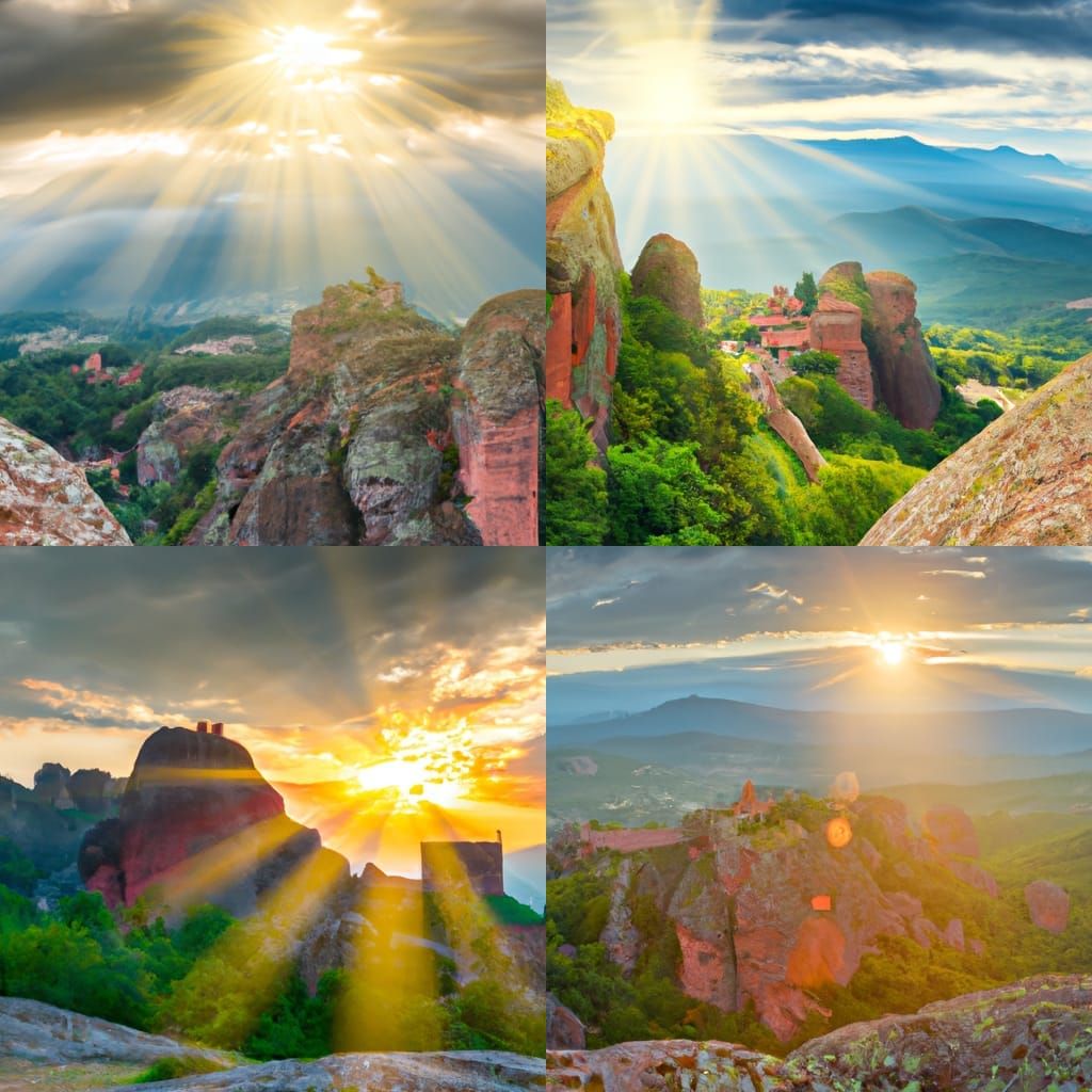 belogradchik fortress, sun rising, medieval scene