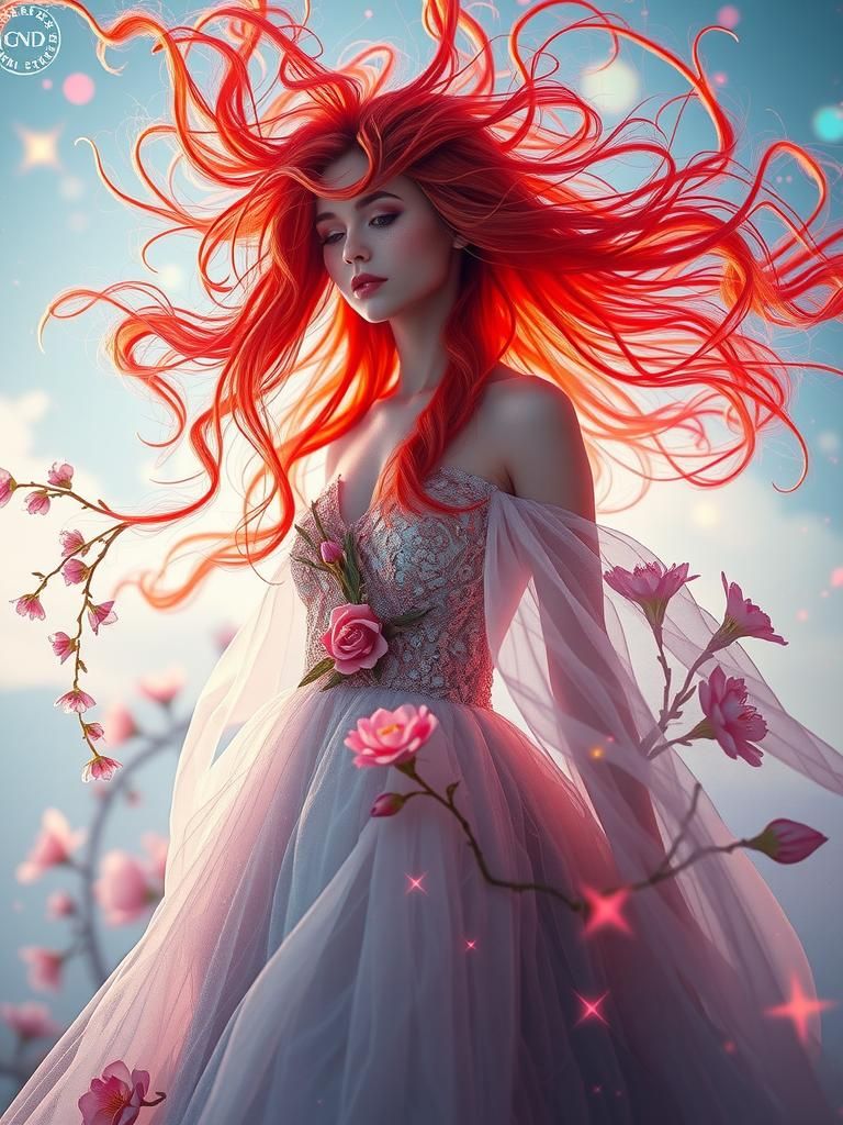 Surreal ethereal red haired woman 