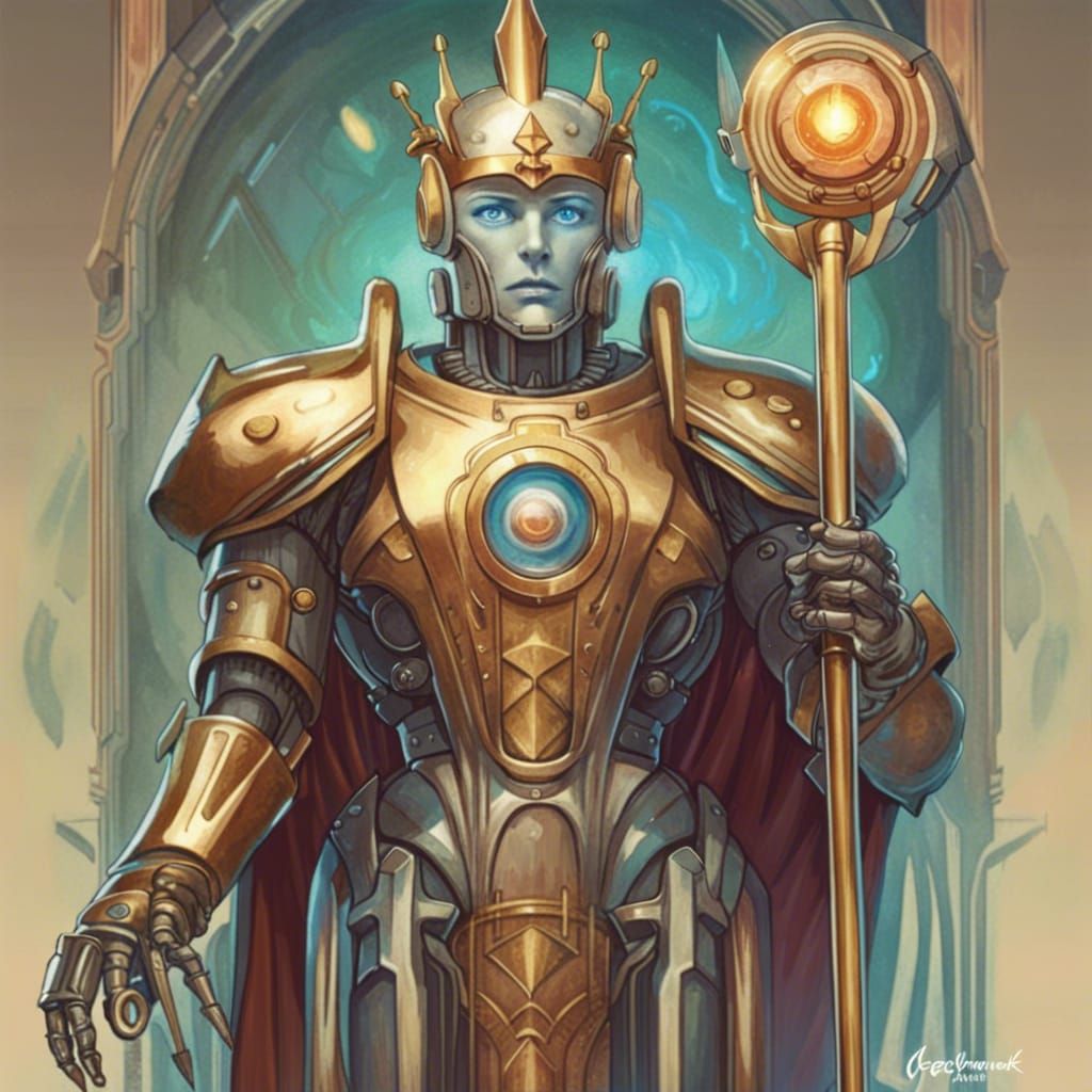 Robot King of Wands Tarot Card - AI Generated Artwork - NightCafe Creator