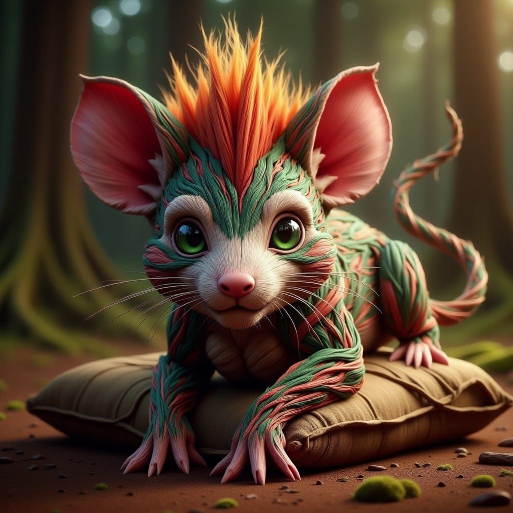 Colorful Chibi Mouse with Mohawk in Dark Fantasy Style