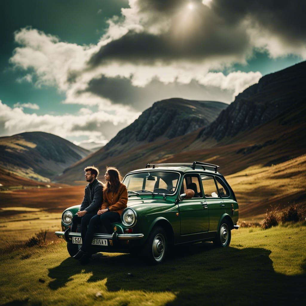 Photo of a beautiful male and female couple embraced in a pause during a road trip in the middle of the ...  by @ophelia22