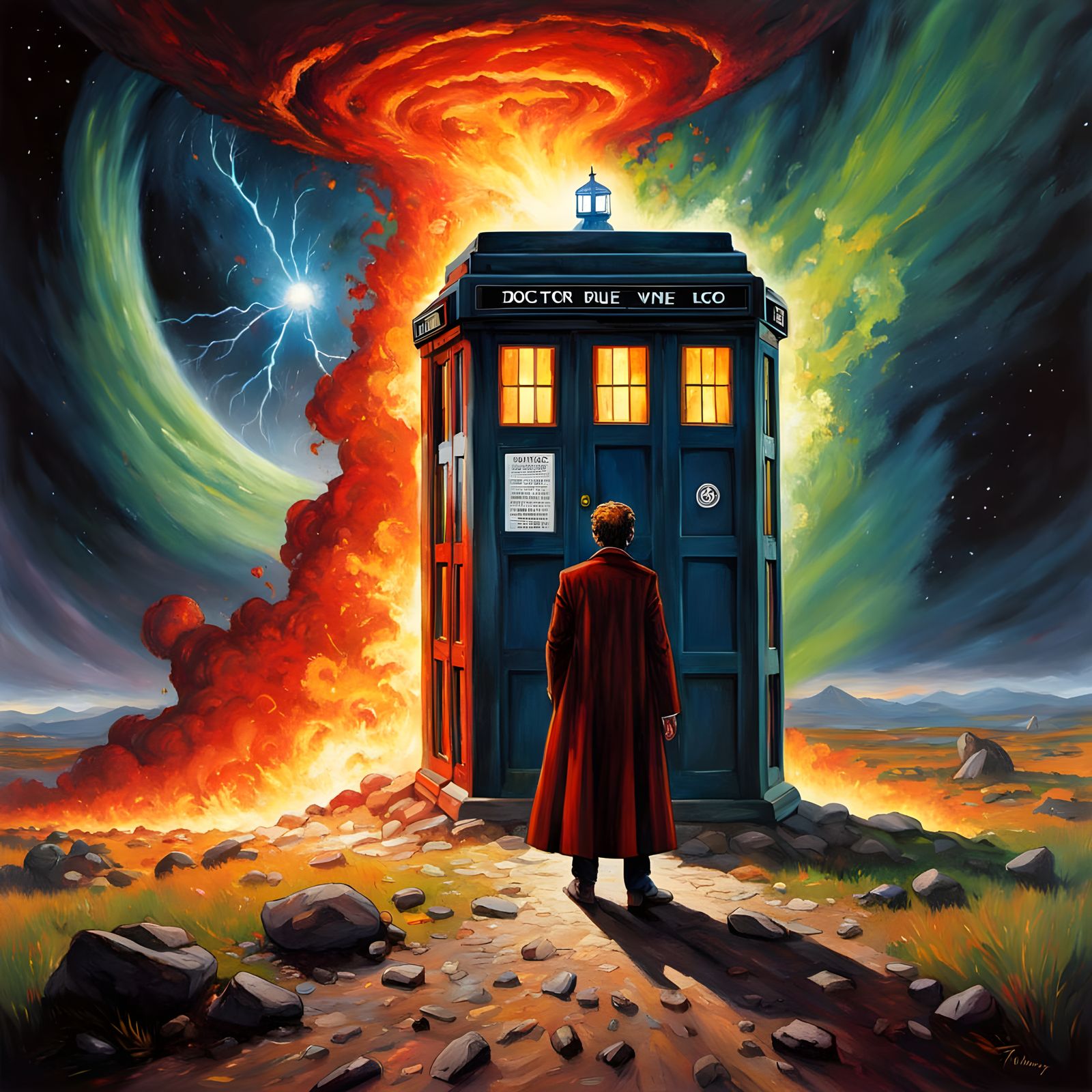 Doctor who entering his large red phonebuth opening a vast dark hole and travel through time 2025 different ...  by @KatanaSoul