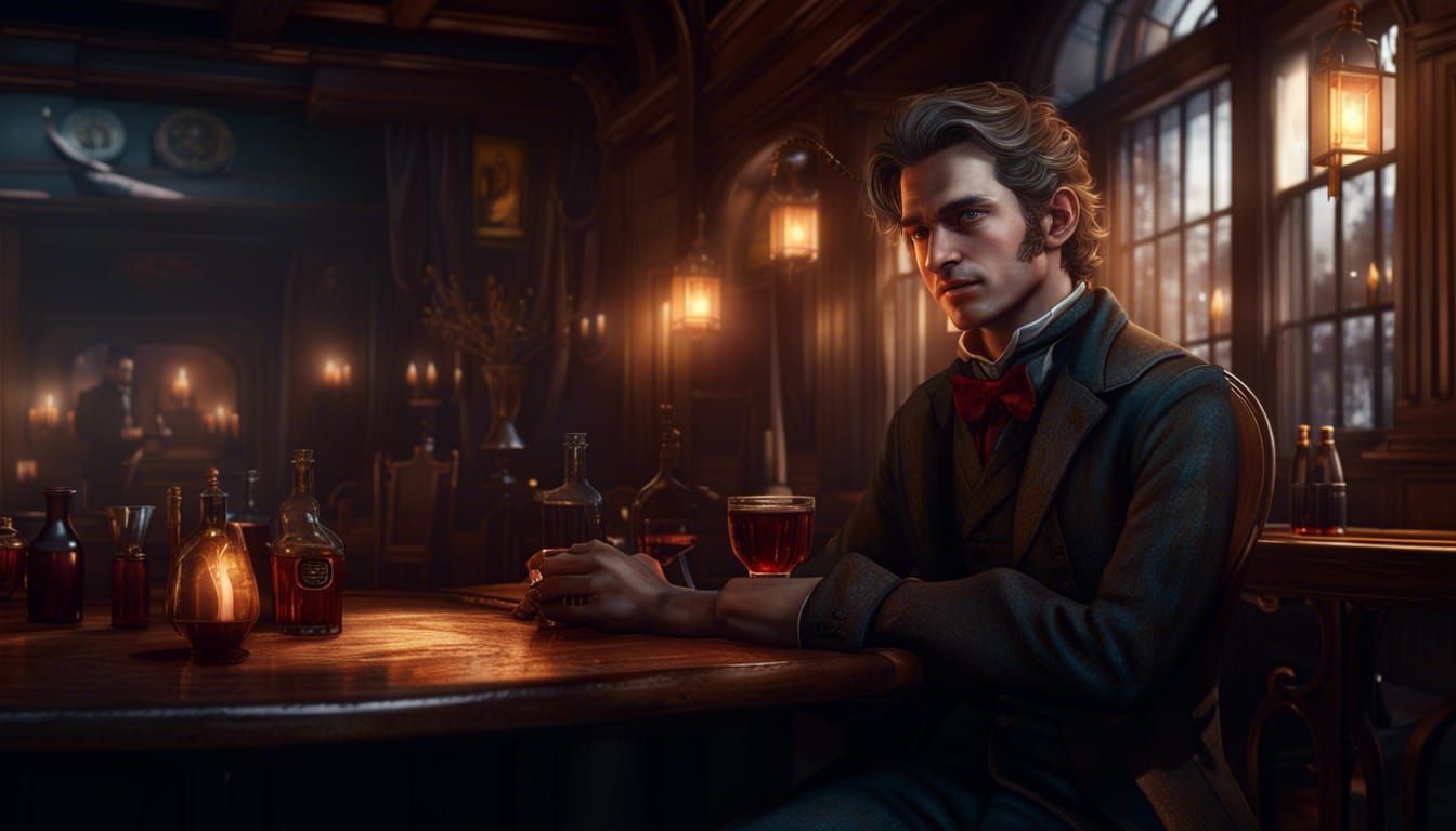 Sammy, handsome young man in a Victorian tavern, romantic li...