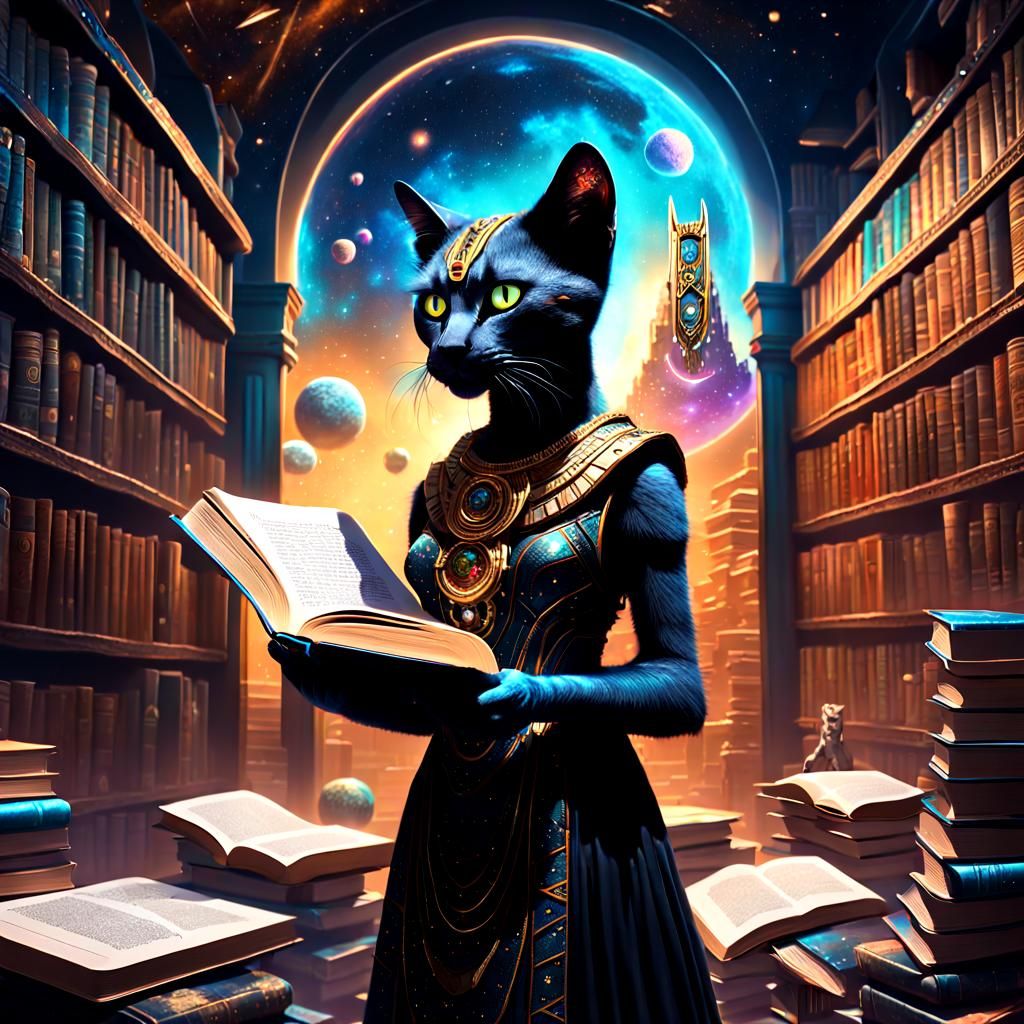 Egyptian God Bastet in cosmic library - AI Generated Artwork ...