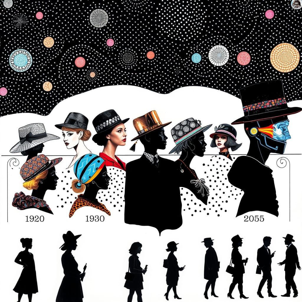 Surreal Timeline of Hats Through the Ages in Ink Drawing Sty...