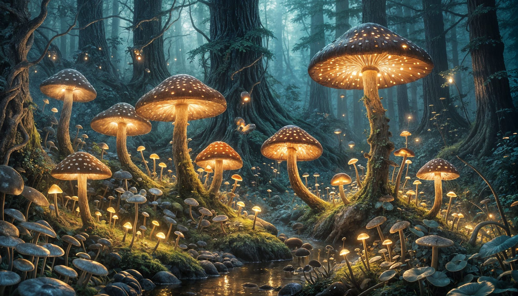 Glowing Mushrooms in Fantasy forest