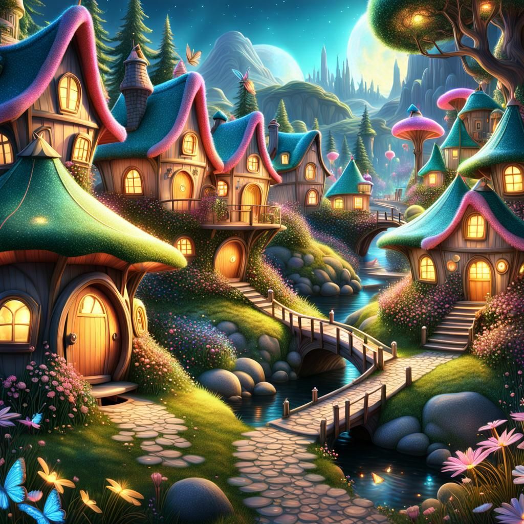 "Glitter_Fairy_Village Fairy Village magic Glitter Fairy Village art