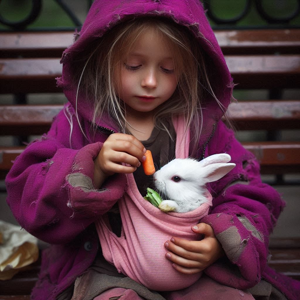 The bunny was abandoned, but he is happy now he is not alone...