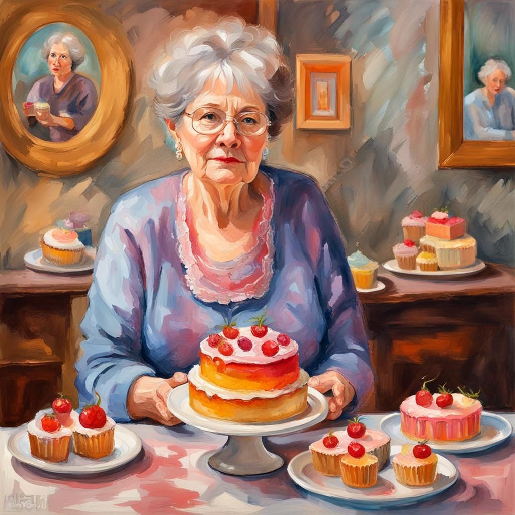 mature woman with cakes