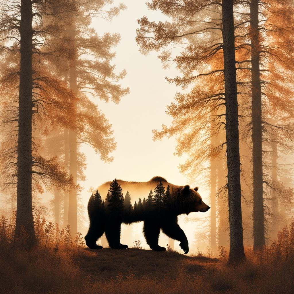 Bear silhouette in autumnal glow
