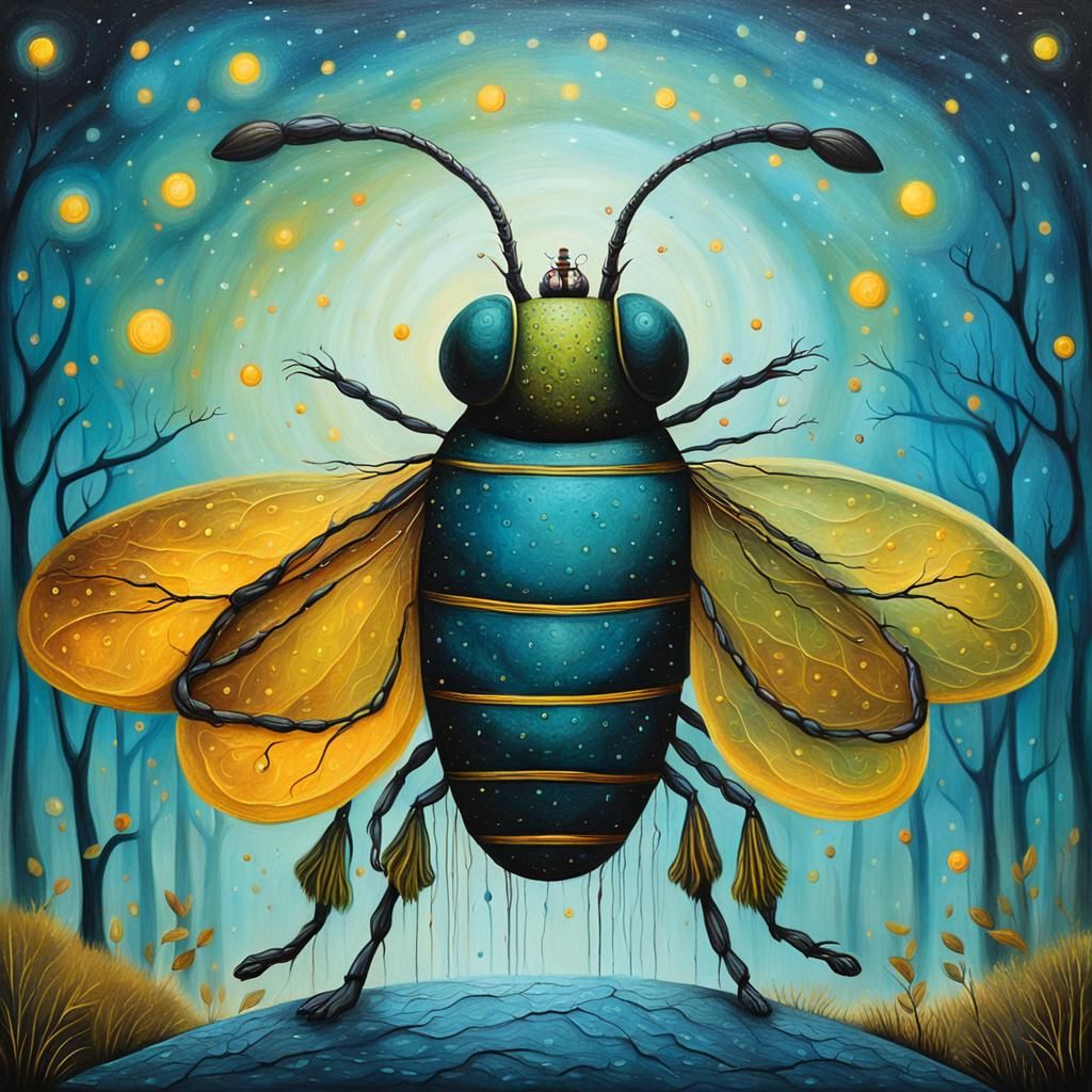 Close up of a Firefly in the style of Andy Kehoe