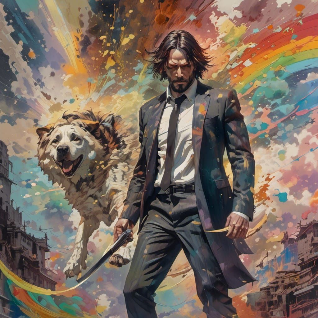 John Wick walks on tarnished rainbows