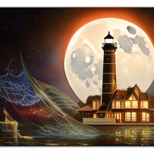 Lighthouse in a full moon