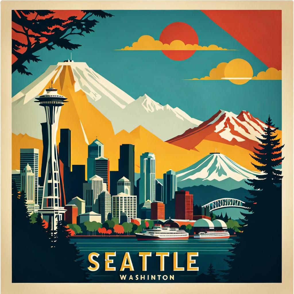 Seattle Vintage Travel Poster  by @Chickadee