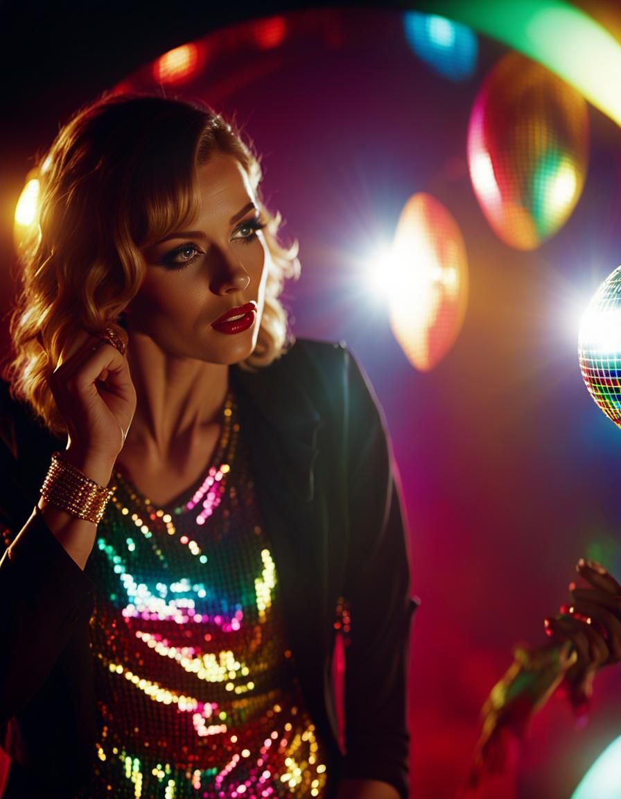 Woman Dancing in Disco: Film Noir Cinematic Still