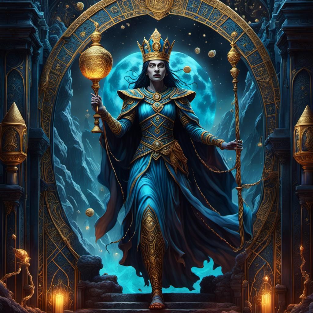 High Priestess Queen Emerges from Tarot Card