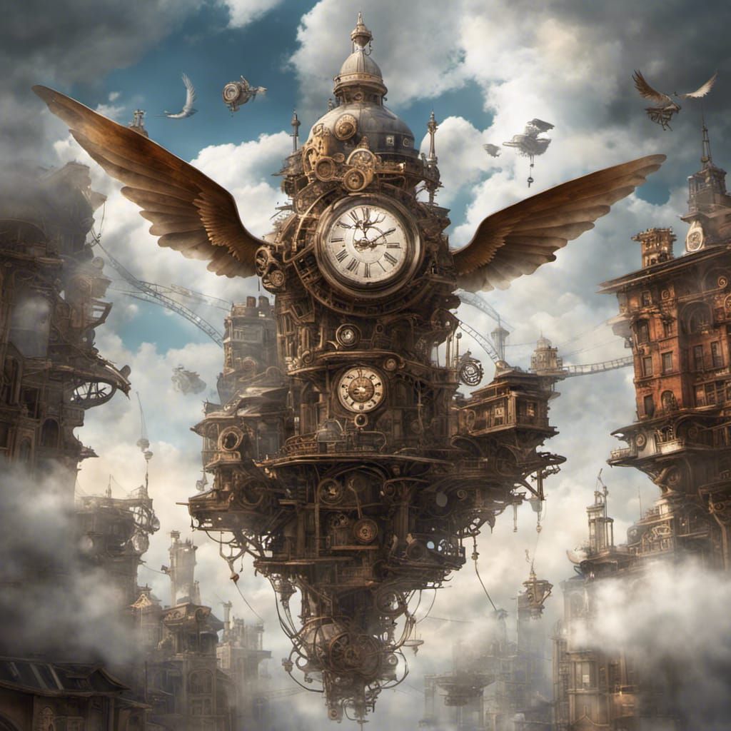 Winged Steampunk City in the Clouds  by @Crystal