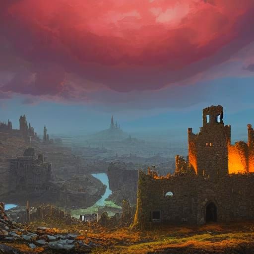 Medieval Apocalypse Castle in Vibrant Fantasy