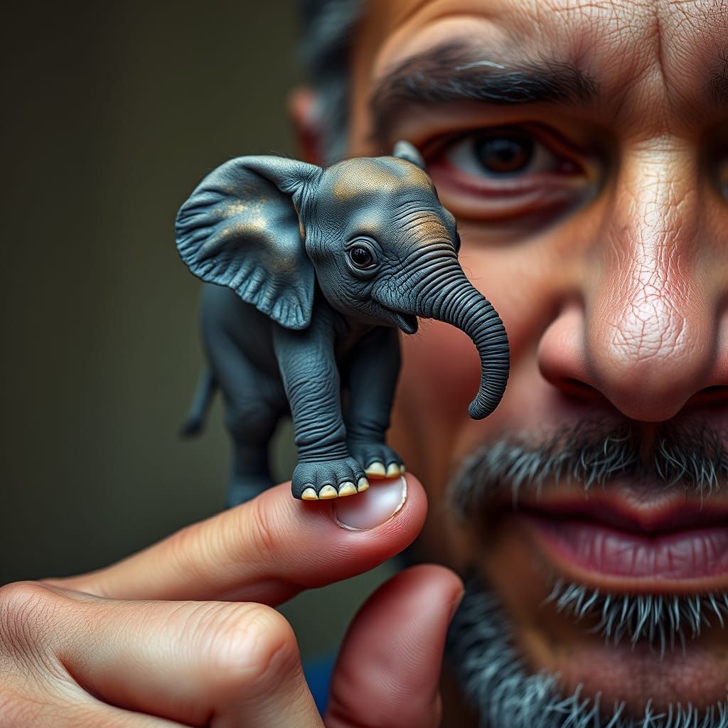 Professional Portrait of an Elephant on a Man's Finger
