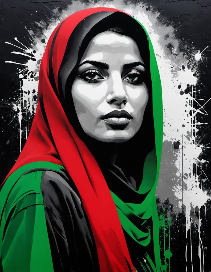 Palestinian Woman in Vibrant Graffiti Style