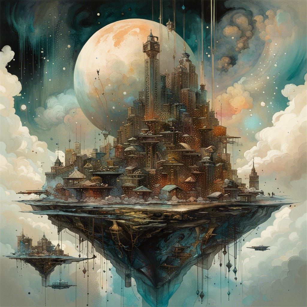 “ nebula diamond floating city on a clouds ”Insanely 8k definition Ink color spillJeremy Mann, Aaron ... false