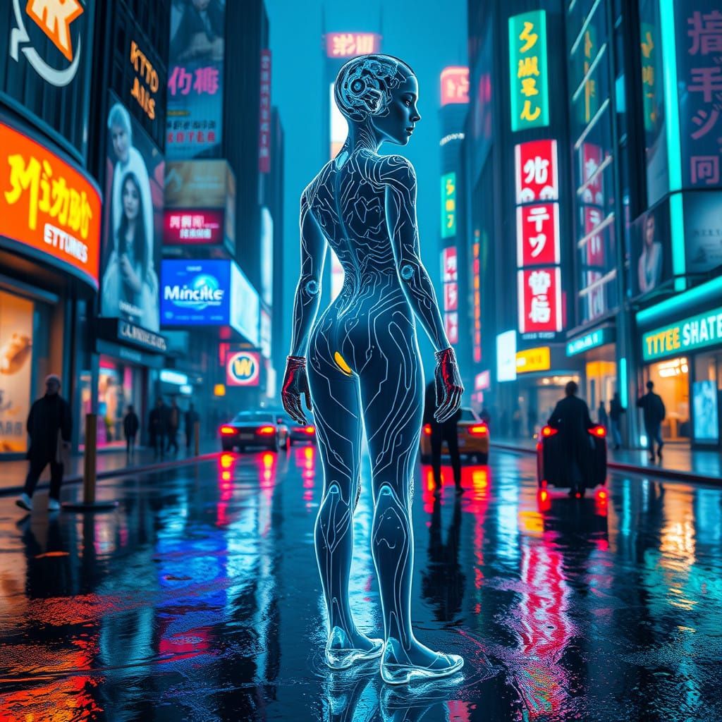 Cyberpunk Goddess in a Neon Cityscape
