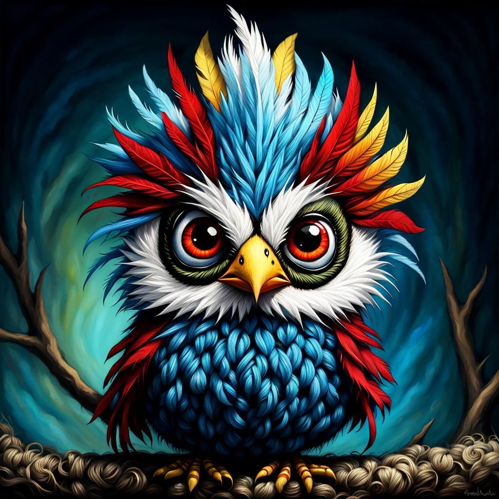 Cute and fluffy tiny baby bird by Andy Kehoe and Tim Burton. Big sad ...