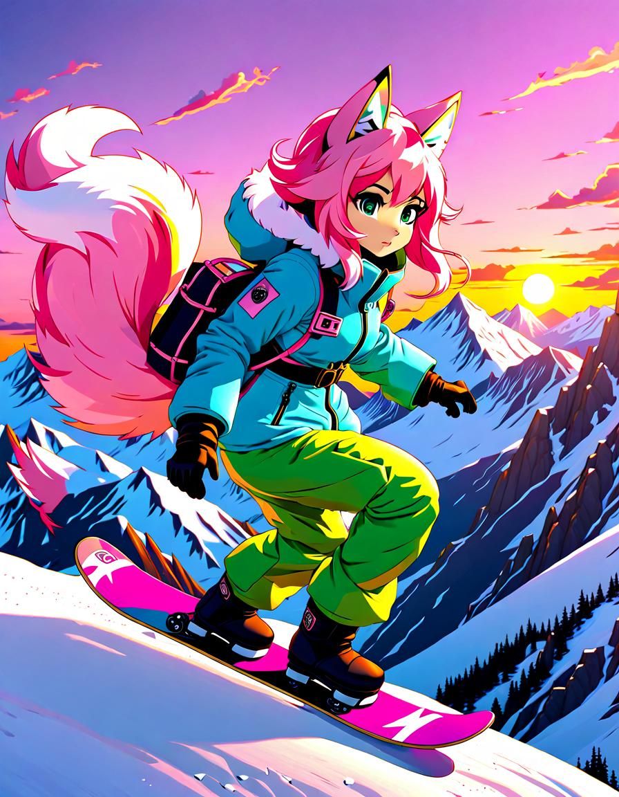  Kitsune snowboarder  by @Desertphoenix