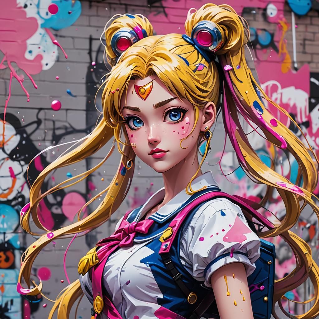 Sailor Moon Manga Graffiti Art in Fortnite Style