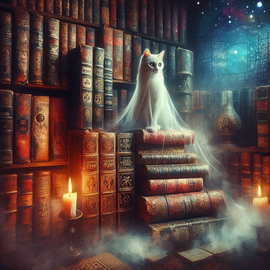 Ghost Cat at the Cosmic Library