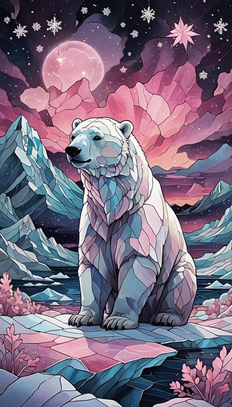 stained glass effect, pink polar bear   by @CatchingZZZ