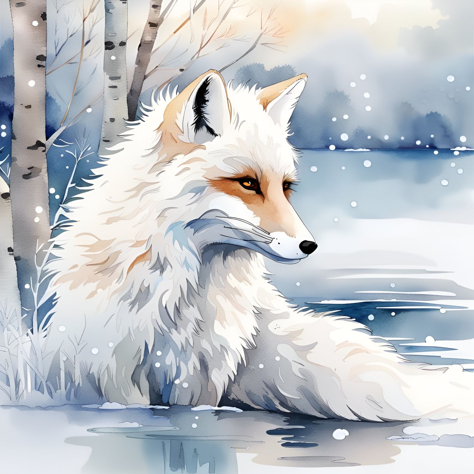 Watercolor Snow Fox  by @Plaguey
