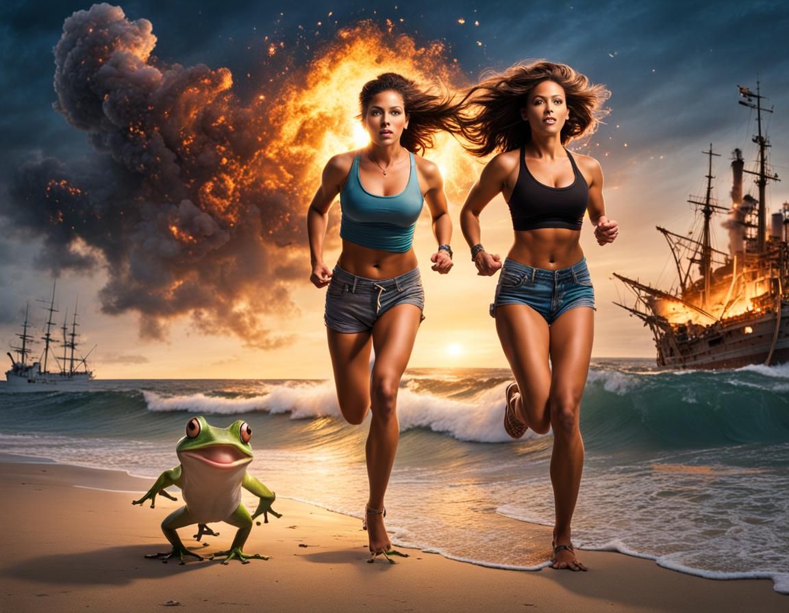 Two Women Running from Exploding Shipwreck